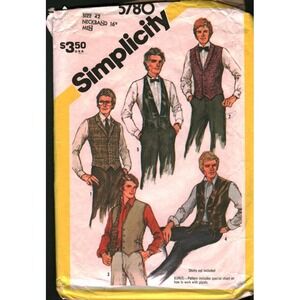 Vintage Simplicity 5780 Mens Lined Vests Sewing Pattern Size 42 Chest CUT‎ 1982